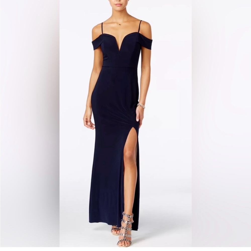 City Triangles Navy Cold-Shoulder Maxi Dress